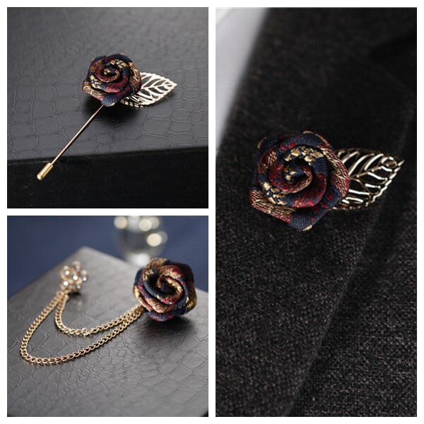 Personality British style suit corsage fashion banquet dress Formal suit accessories Korean fabric rose brooch