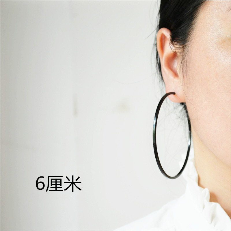 European and American Exaggerated Large Circle Earrings Earrings Woman Temperament Black Cirque Earrings Minimalist Ear-free Ear Clips