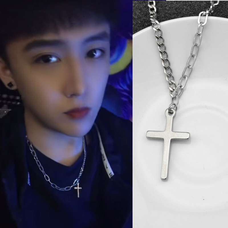 Titanium Steel Not Off Color Necklace Net Red Live Fashion Tide Lovers Lock Bone Chain Cross Pendant Ornaments 2020 New