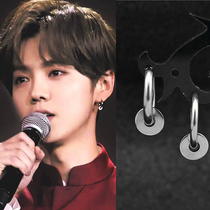 Mens earrings personality Lu Han Chao male single titanium steel earrings Korean temperament hip hop female earrings 2019 New Tide