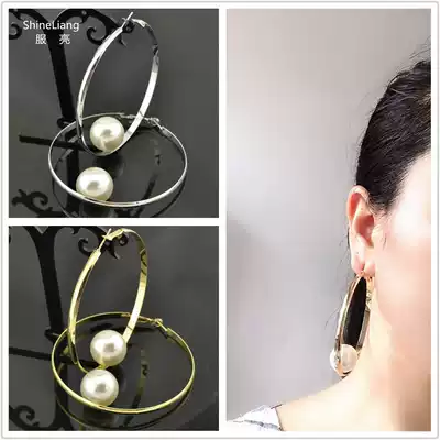 Ear clip without ear hole female European and American fashion personality Super ring ring ring Korean nightclub exaggerated pearl ear ring jewelry