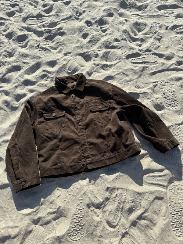 Leaky Vintage Washed Workwear Texture Short Wide-Fit Pure Cotton Corduroy Short Wide Old Money Style Jacket