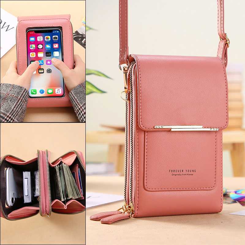 Bag women 2022 new net red crossbody double zipper large capacity double layer Korean version multi card slot touch screen mobile phone small bag
