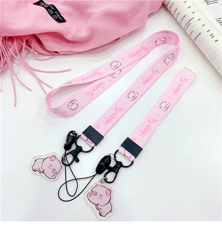 Pig điện thoại di động dây buộc sợi dây thừng treo cổ đáng yêu cô gái băng thông rộng u tim đĩa phim hoạt hình ngắn đoạn cổ tay chuỗi điện thoại màu hồng - Phụ kiện điện thoại di động