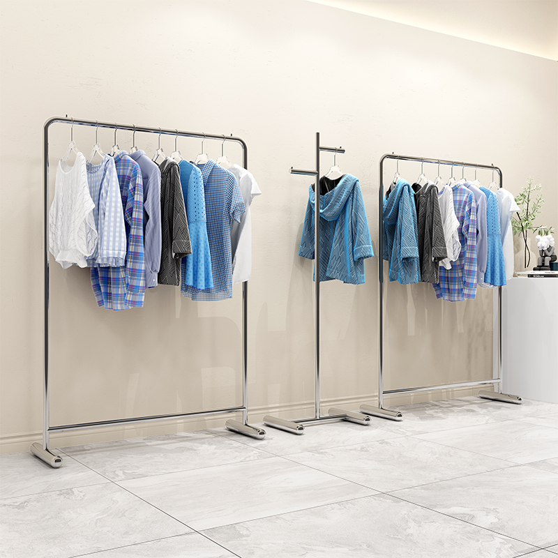Clothing store display rack floor-to-ceiling display rack stainless steel brushed silver clothes rail women's clothing children's clothing fashion store shelves