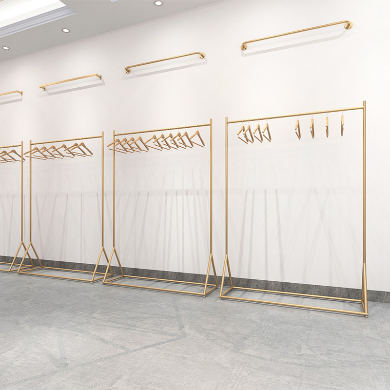 Clothing Store Special Clothes Hanger Show Rack Gold Hung Clothes Rod Shelf Floor Type Children's Clothing Shelves Women's Clothing Store Display Racks