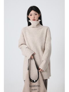 Huxuge turtleneck sweater for women in autumn and winter, high-end, super good-looking, loose, lazy style, mid-length bottoming inner skirt