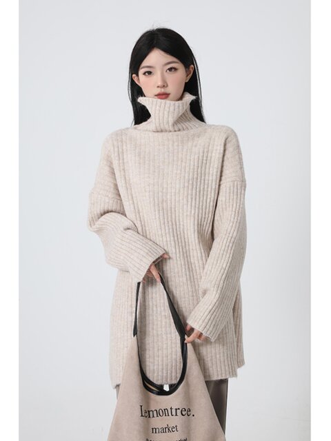 Huxuge turtleneck sweater for women in autumn and winter, high-end, super good-looking, loose, lazy style, mid-length bottoming inner skirt
