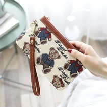 Womens coin wallet long bear clutch bag hand wallet mobile phone card position wrist bag horizontal zipper bag