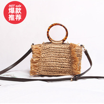 Korean version bag female straw woven small bag crossbody shoulder tassel Amber round holiday new portable beach weaving