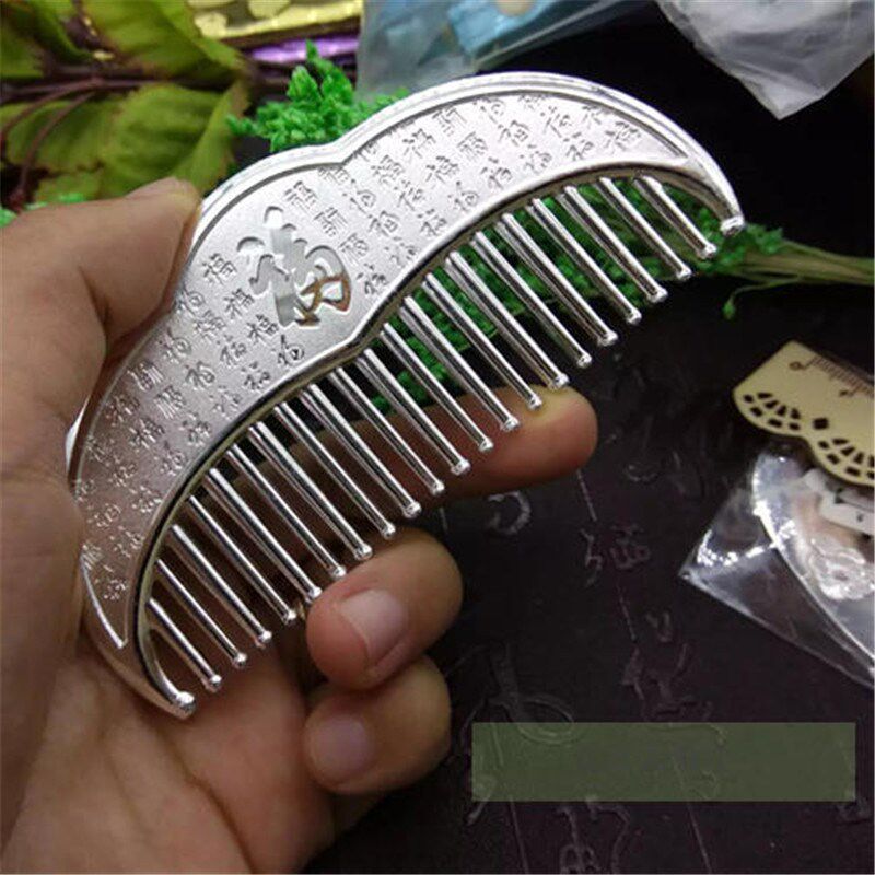 Pure silver comb 999 comb Ethnic wind scraping head comb hair comb Longfeng Fengyuanxiong Fu Fu Xiangyun Bamboo Festival Solid