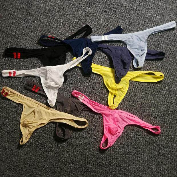 Lightweight Ice Silk T Pants Men's Thongs Side Vertical Line Small Embellishment Solid Color Men's Underwear Size Too Large