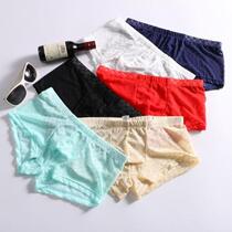 Square net gauze youth boxer underwear double pocket breathable transparent quick-drying sexy very subtle