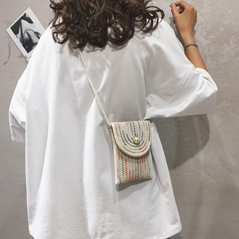 Woven Bag Bag New 2021 Summer individuality Mini mobile phone Package 100 Hay Choreography Bag Single Shoulder Diagonal Satchel Wave