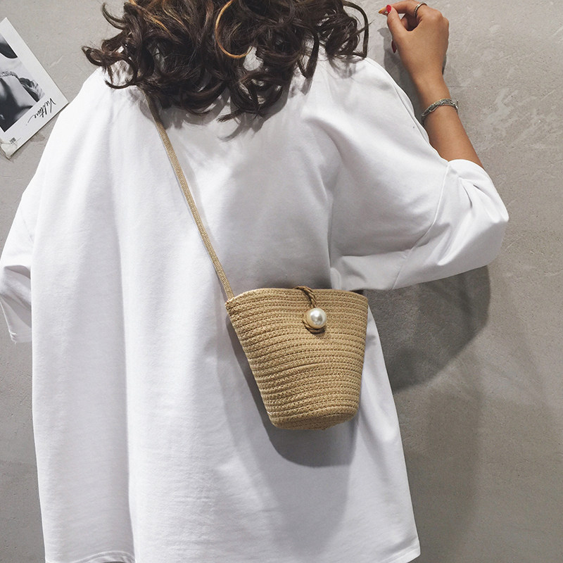 Sen series woven bucket bag women's bag new 2022 summer straw bag retro wild one-shoulder small bag messenger bag