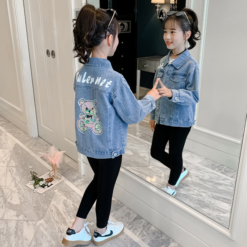 Girls' Denim Jacket Spring and Autumn 2026 New Stylish Children's Fashionable Autumn Jacket Big Kids Autumn Denim Top
