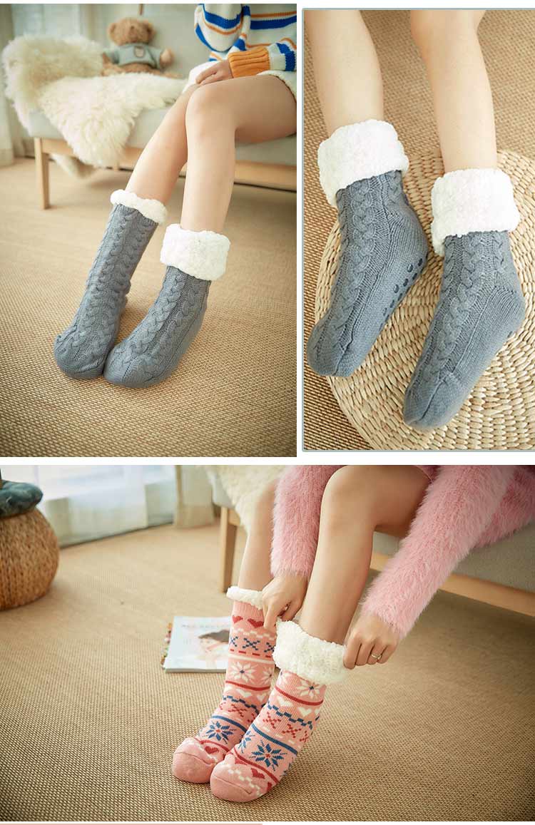 Cộng với nhung vớ sàn vớ len non-slip dày mùa thu và mùa đông Giáng Sinh vớ nhà dành cho người lớn vớ của phụ nữ cashmere tháng vớ tất lười