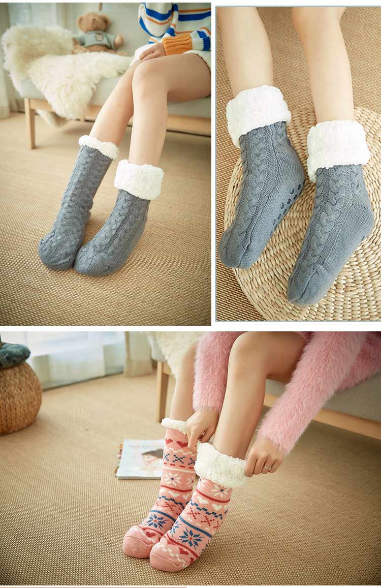 Cộng với nhung vớ sàn vớ len non-slip dày mùa thu và mùa đông Giáng Sinh vớ nhà dành cho người lớn vớ của phụ nữ cashmere tháng vớ