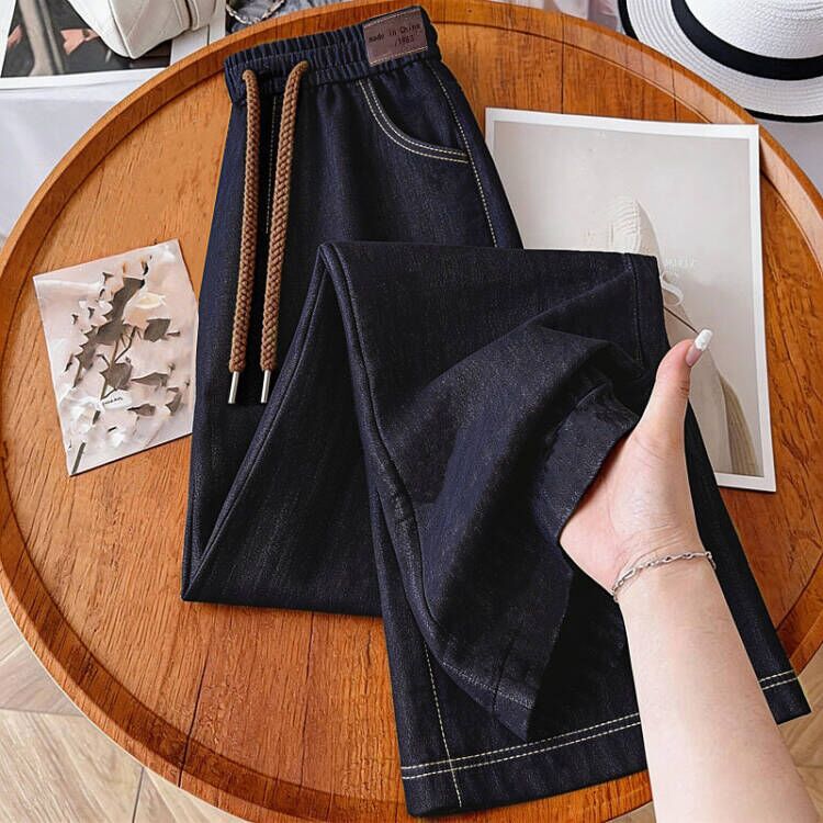 Women's Wide-Leg Pants, Summer Thin Style, 2026 New Model, Trendy Hot Item This Year, Faux Denim Straight-Leg Casual Pants, Cropped Pants