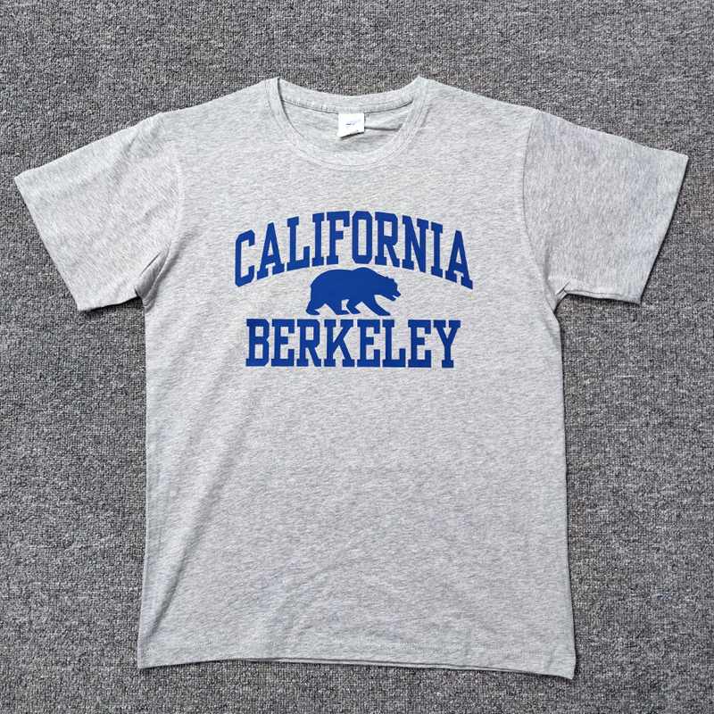 Summer Pure Cotton Loose-Fitting University of California, Berkeley (Uc Berkeley) School Uniform Style Letter Bear Short-Sleeve T-Shirt