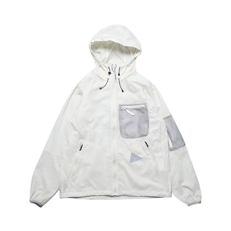 And Wander Outdoor Functional Mesh Pocket Patchwork Quick-Dry Unisex Hooded Sun Protection Jacket Trendy