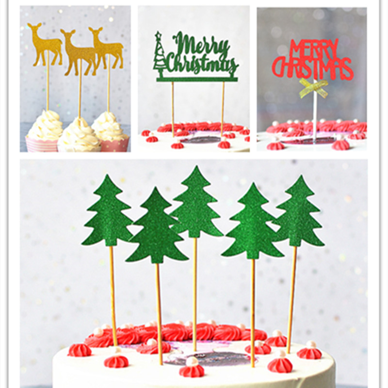 Christmas Tree Glitter Gold Green Gold Christmas Deer Christmas Tree Merry Christmas Cake Card Party