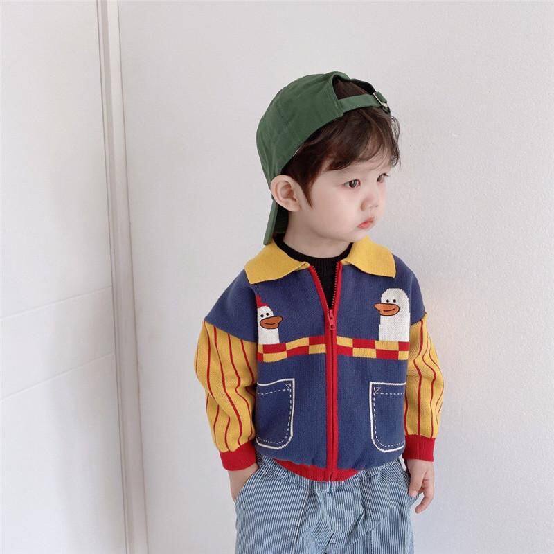 Boy cartoon sweater cardio-choo in the middle of the spring and autumn, the children's Korean version of the children's weasel-knit cardio-hoodie jacket fashion capsized