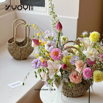 Youyi rattan moon flower basket Korean style portable flower arrangement handwoven picnic fruit basket floral salon