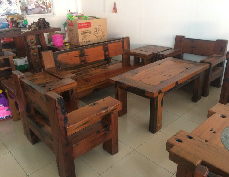 Old boat wood solid wood sofa tea table combination boat wood furniture villa reception hall personality classical leisure sofa special price
