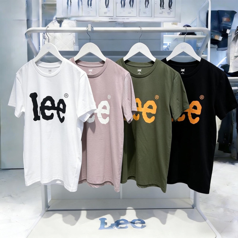 Lee Spring and Summer Men's Pure Cotton Loose Breathable Short-Sleeve T-Shirt with Large Letter Logo for Men and Women, Couple's Casual Base Layer