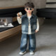 Boys' Denim Suit Spring Outfit Stylish 2026 New Model Little Boy Spring Clothes Children's Shirt Vest Three-Piece Set