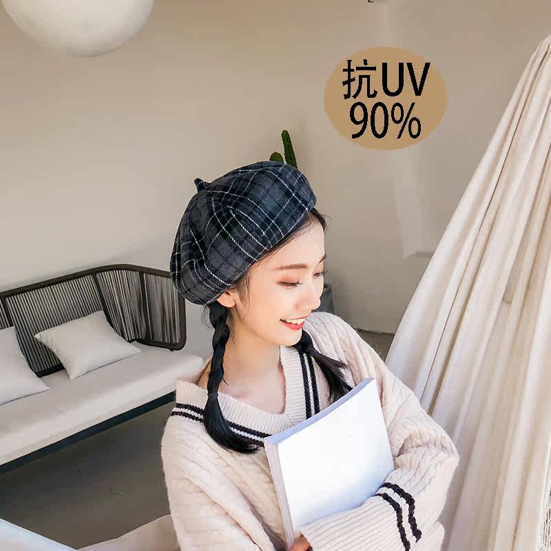 Japan Berehat Women's Autumn Winter Winter Korean version 100 lap anise hat sweet and cute retro plaid Inn