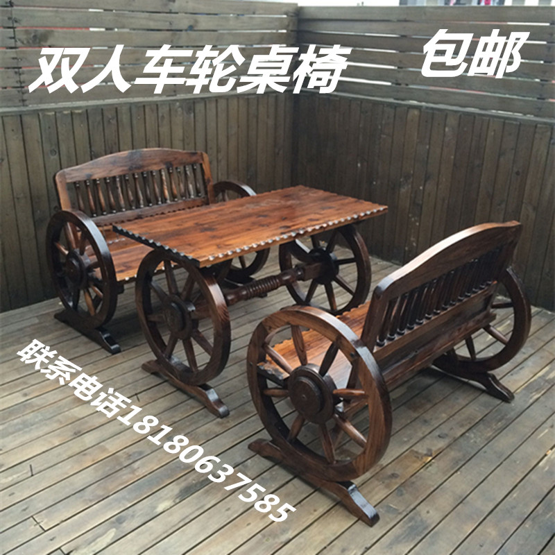 Bàn ghế ngoài trời ban công ngoài trời gỗ rắn carbonized vườn gỗ bảo quản cà phê thanh giải trí bàn ghế kết hợp đồ nội thất bàn trà ngoài trời