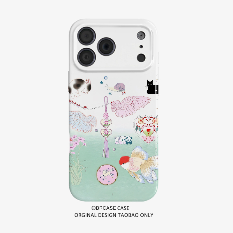 Minimalist Goldfish Panda Art Simple Magnetic High-End Feel Suitable for iPhone 16 Apple 15 Pro Max Film Phone Case Full Coverage Hard Case 13 Mini Niche 14 Honor 90