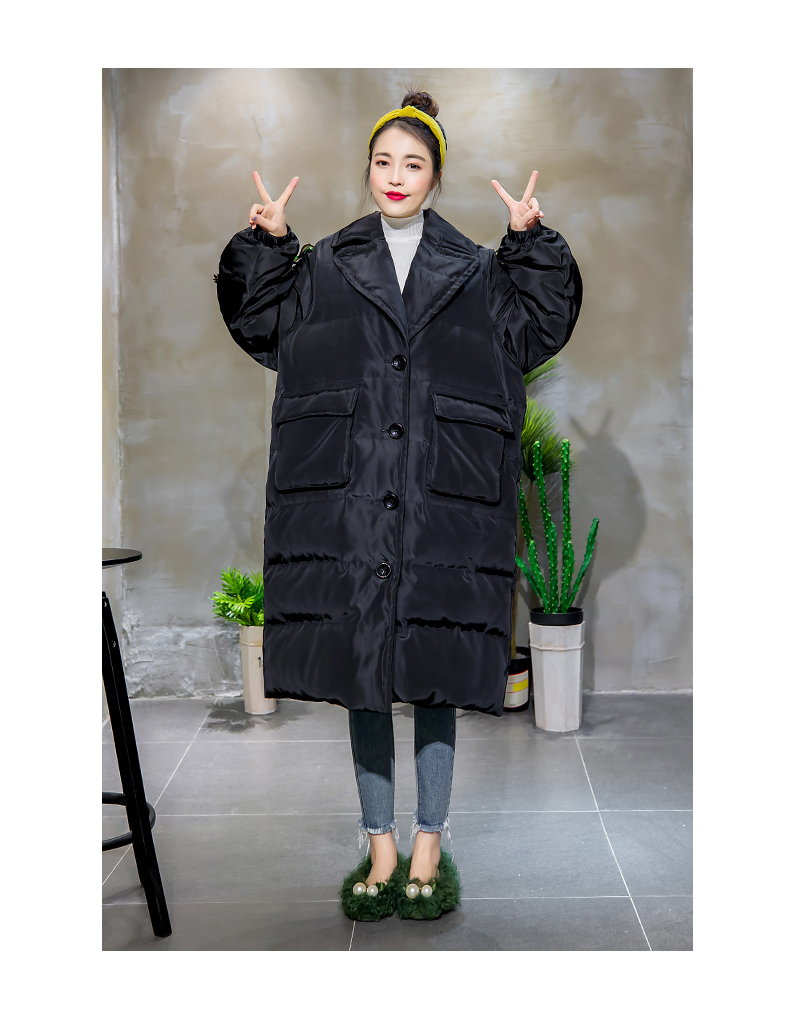 Áo dài A-line cotton nguyên bản 2018 mùa đông thêu con công màu đen Hàn Quốc áo choàng lông bông di động áo phao lót lông cho bé
