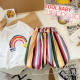 Boys and girls summer suits 2024 new summer clothes baby fashionable versatile tops rainbow striped cropped pants two-piece set