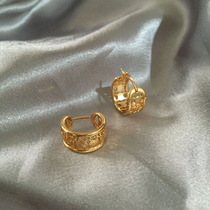 Texture Retro Keyspin Door Earrings Vintage Golden Coarse Circle Hoop Cirque Ring Earrings