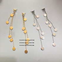 There are silver porochromatic titanium steel Hidemi the same style Trendy Plated Real Gold Small Round Sheet Long Flow Suearrings Anti-Allergy
