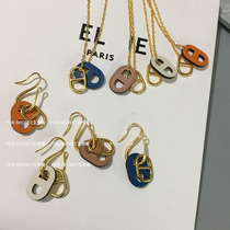 For the version Making pig nose Horse hooded leather earrings Leather Earrings Necklace with detachable collarbone chain