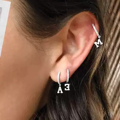 European and American Tide people simple Super Flash inlaid with diamond zircon inlay 26 English letter pendant earrings couple earrings couple earrings
