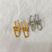 u-shaped horseshoe buckle chain short earrings European and American ornaments plated 18K golden Ni Nickenbean the same large number detachable