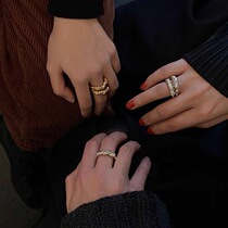  100 hitch a Korean niche brand designer gold and silver linen flowers minimalist cold wind texture knotted ring