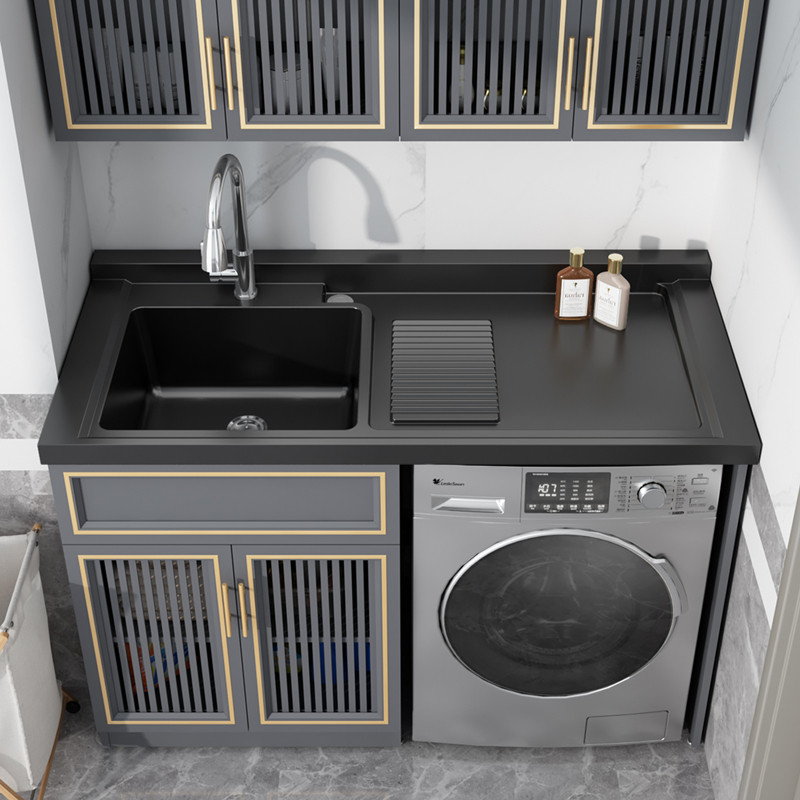 Space aluminum pool tank integrated balcony Washing machine cabinet with washboard basin cabinet Combination laundry cabinet companion