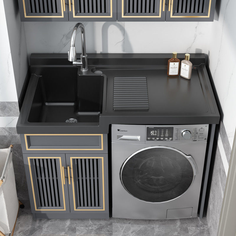 High and low basin Balcony Laundry Cabinet Combination Pool Tank Space Aluminum Table Basin Washing Machine Companion Cabinet Makeup room One custom