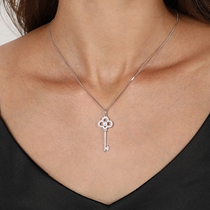 Anytime silver jewelry S925 inlaid artificial zircon key ladies fashion pendant necklace female gift 3129