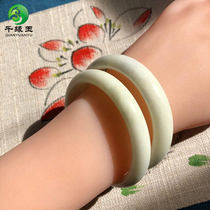 Natural blue field jade bracelet white jade bracelet jade bracelet Elephant tooth white bracelet blue field jade water foam ginger flower bracelet