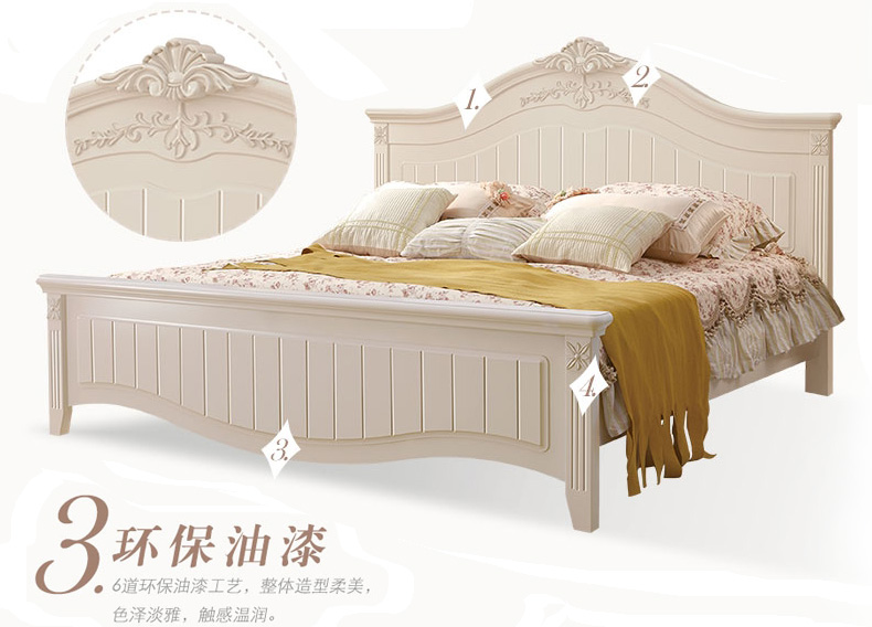 SNIMAY giường đôi đơn giản châu Âu mét tấm 1.5m1.8 khung giường gỗ giường hôn nhân bedroom suite phòng ngủ - Giường giường gỗ 1m2