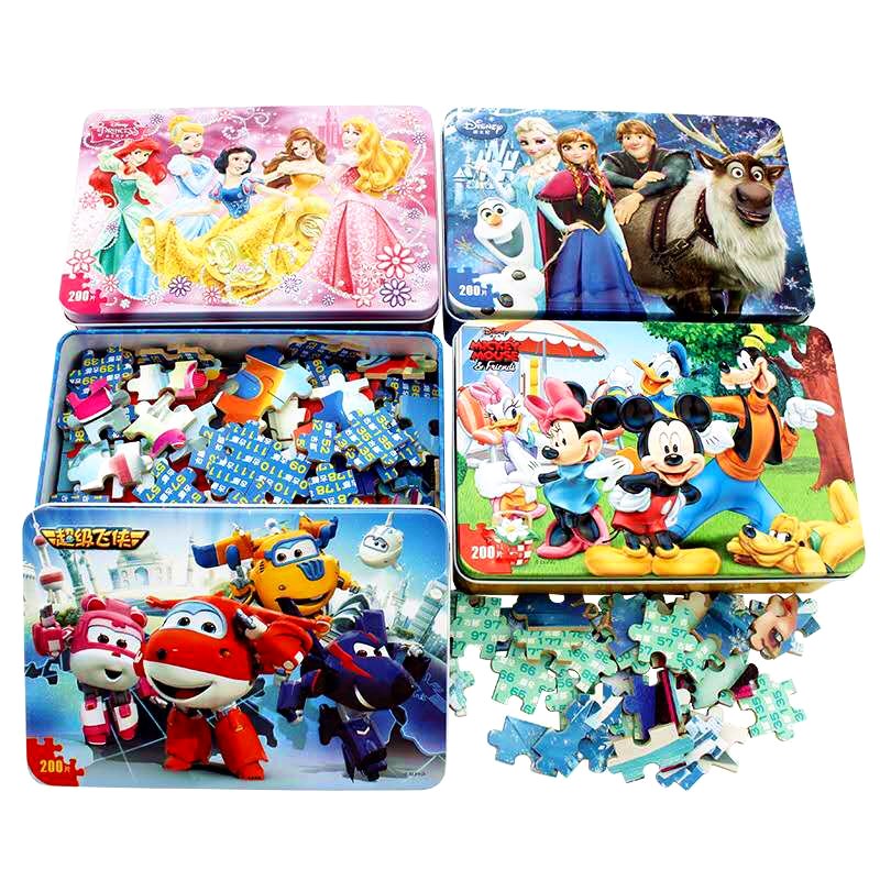 Super Flying Iron Box Wood Puzzle 100 200 pieces of pig Page Snow and Frozen Puzzle Toy 4-6-8 years old