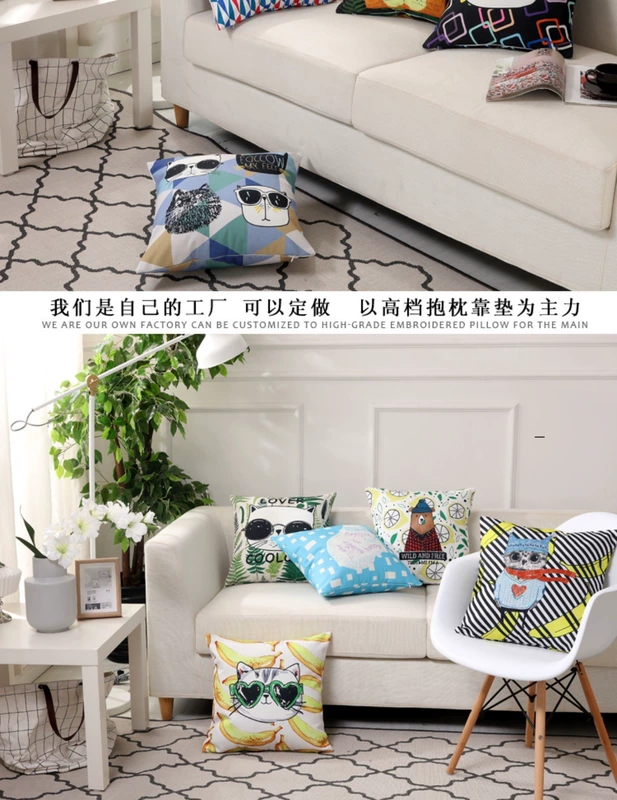 Dễ thương mèo phim hoạt hình hiện đại tối giản Bắc Âu gối sofa bông và vải lanh gối mô hình đệm phòng Bay cửa sổ gối - Trở lại đệm / Bolsters Bộ chăn gối văn phòng hình thú