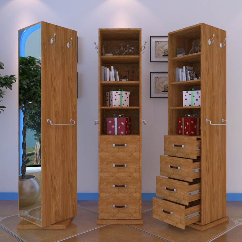 Full body Full body mirror Nordic storage Full body mirror Rotating solid wood color floor mirror Practical environmental protection bookcase Shoe cabinet
